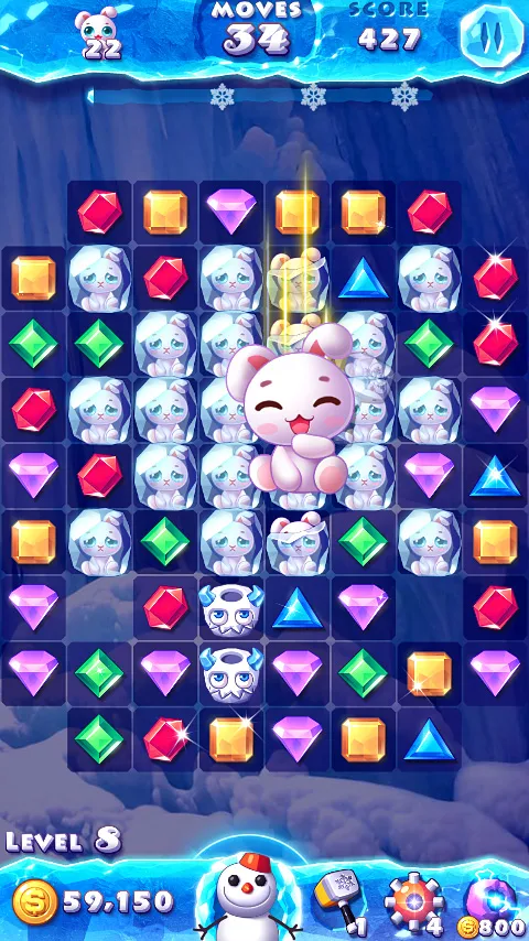 A cheerful bunny seated among colorful crystal matches