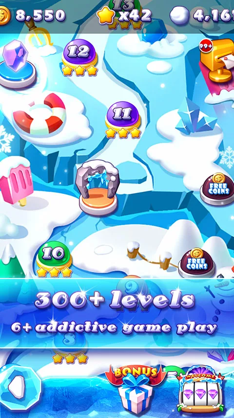 A snowy path of puzzle stops winding across the ice